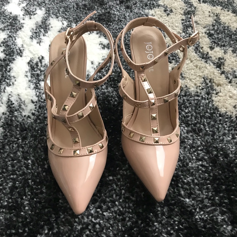 Jojocat Nude Rockstud Heels Pumps Size 8